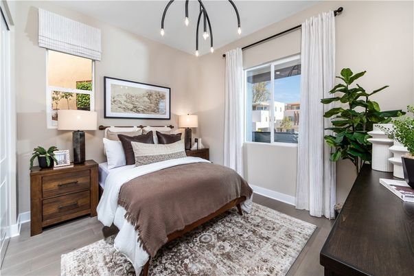Bedroom, Interior, Pendant Lights, Wood Texture Flooring