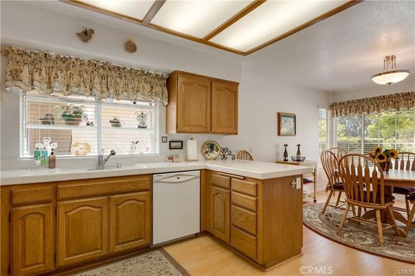 Dining room, Interior, Kitchen, Tile Countertops, Wood Texture Flooring
