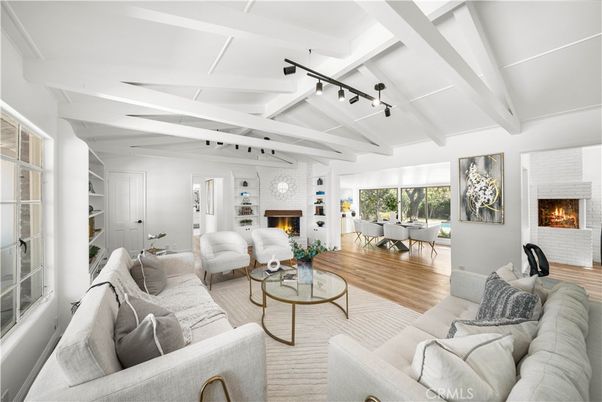 Dining room, Fireplace, Interior, Living room, Pendant Lights, Wood Texture Flooring