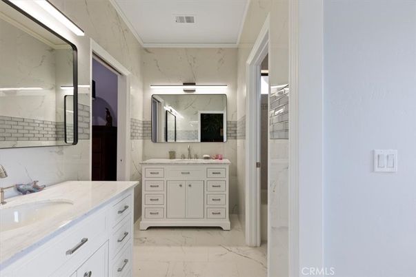 Bathroom, Dual Sink Vanities, Interior, Marble, Marble Walls