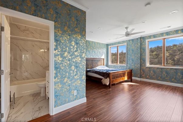Bathroom, Bedroom, Interior, Marble, Marble Walls, Recessed Lighting, Wood Texture Flooring