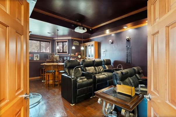 Home Theatre Room, Interior, Pendant Lights, Wood Texture Flooring