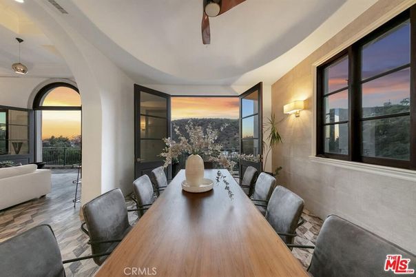 Dining room, Interior, Pendant Lights, Wood Texture Flooring