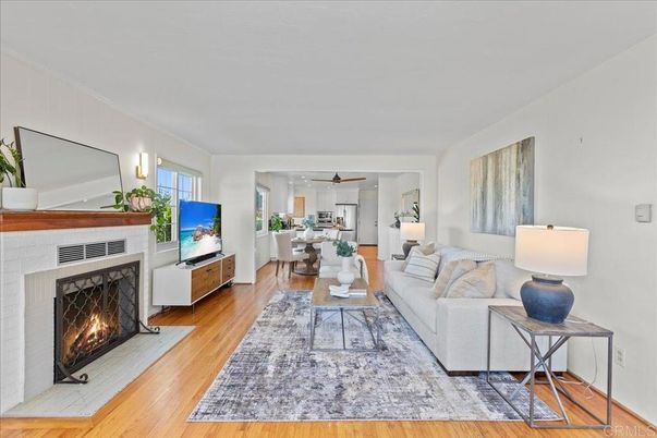Dining room, Fireplace, Interior, Living room, Wood Texture Flooring