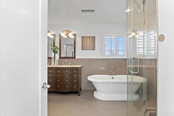 Bathroom, Dual Sink Vanities, Free Standing Baths, Glass Shower, Interior