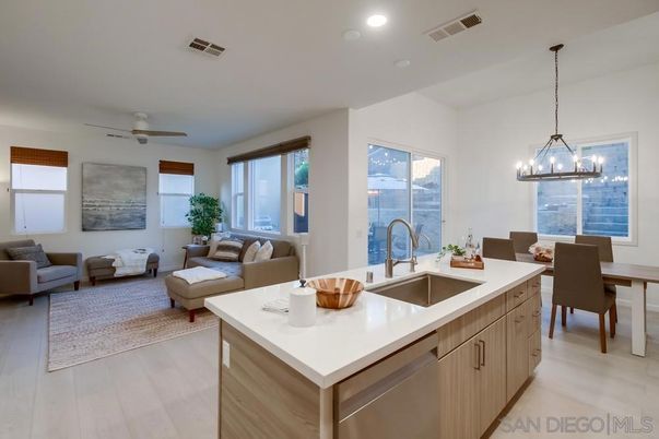 Dining room, Interior, Kitchen, Living room, Pendant Lights, Recessed Lighting, Wood Texture Flooring