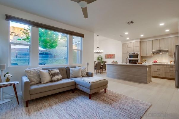 Dining room, Interior, Kitchen, Living room, Pendant Lights, Recessed Lighting, Stainless Steel Appliances, Wood Texture Flooring