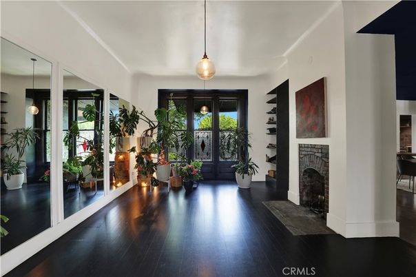 Fireplace, Interior, Pendant Lights, Wood Texture Flooring