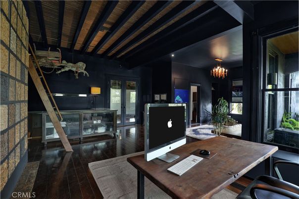 Chandelier, Home Office, Interior, Wooden Beams, Wood Texture Flooring