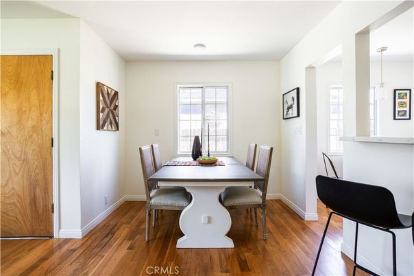 Dining room, Interior, Pendant Lights, Wood Texture Flooring