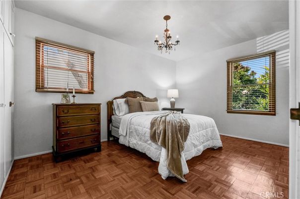 Bedroom, Chandelier, Interior, Wood Texture Flooring