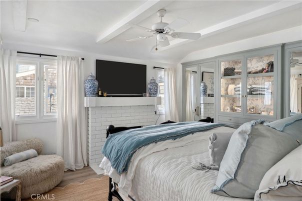 Bedroom, Fireplace, Interior, Wood Texture Flooring