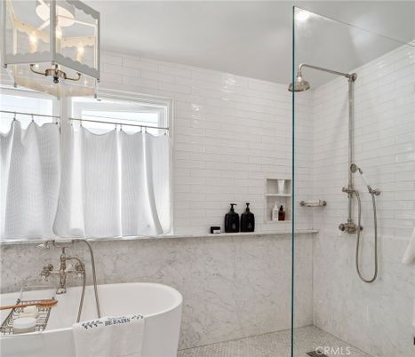 Bathroom, Free Standing Baths, Glass Shower, Interior, Marble Walls