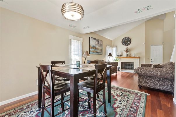 Dining room, Fireplace, Interior, Wood Texture Flooring