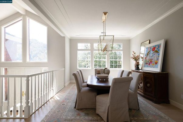 Dining room, Interior, Pendant Lights, Wood Texture Flooring