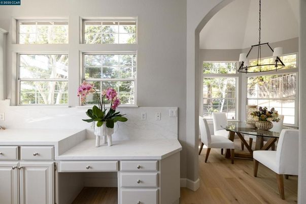 Dining room, Interior, Pendant Lights, Wood Texture Flooring