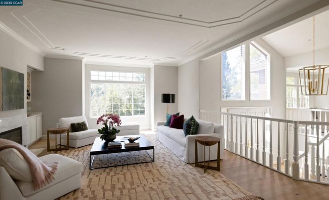 Fireplace, Interior, Living room, Pendant Lights, Wood Texture Flooring