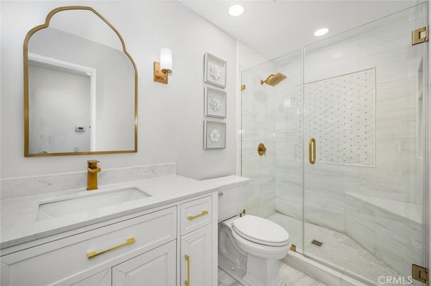 Bathroom, Glass Shower, Interior, Marble, Marble Walls, Recessed Lighting