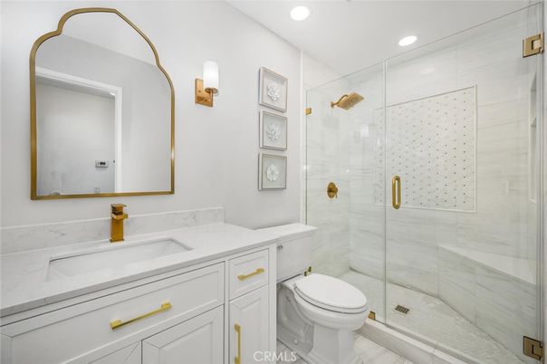 Bathroom, Glass Shower, Interior, Marble, Marble Walls, Recessed Lighting