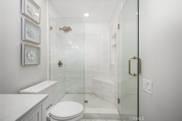 Bathroom, Glass Shower, Interior, Marble Walls, Recessed Lighting