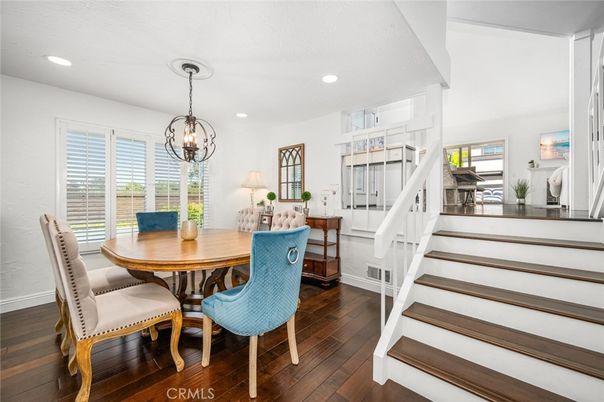 Chandelier, Dining room, Interior, Recessed Lighting, Wood Texture Flooring