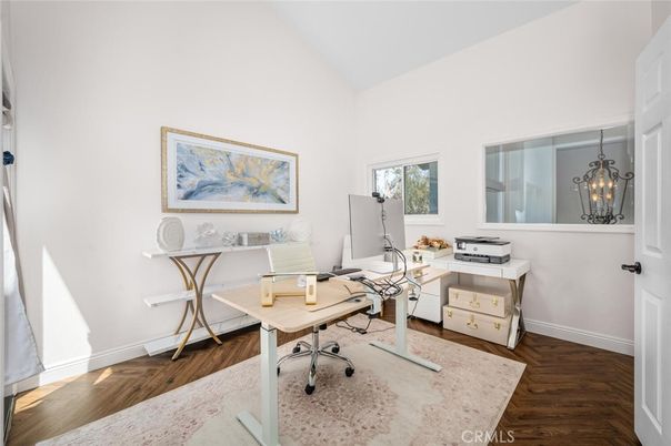 Home Office, Interior, Pendant Lights, Wood Texture Flooring