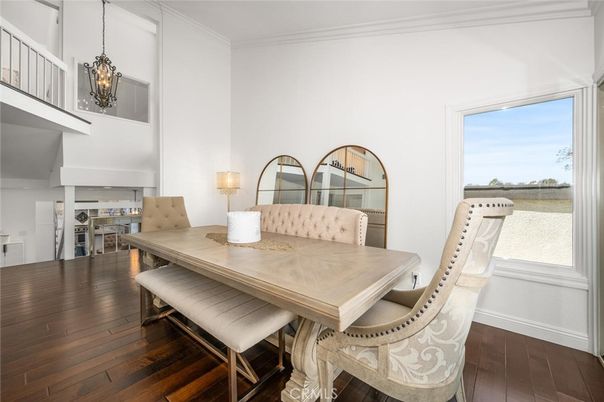 Dining room, Interior, Pendant Lights, Wood Texture Flooring