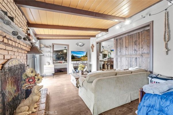 Bedroom, Interior, Stone Walls, Wooden Beams, Wood Texture Flooring