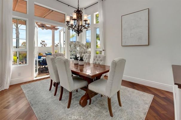 Chandelier, Dining room, Interior, Wood Texture Flooring