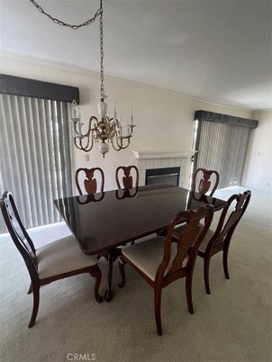 Chandelier, Dining room, Fireplace, Interior