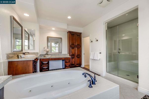 Bathroom, Dual Sink Vanities, Glass Shower, Interior, Recessed Lighting