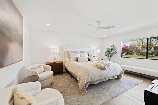 Bedroom, Interior, Recessed Lighting, Wood Texture Flooring
