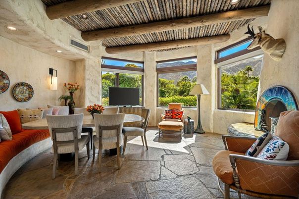 Dining room, Fireplace, Interior, Recessed Lighting, Wooden Beams, Wooden Ceilings