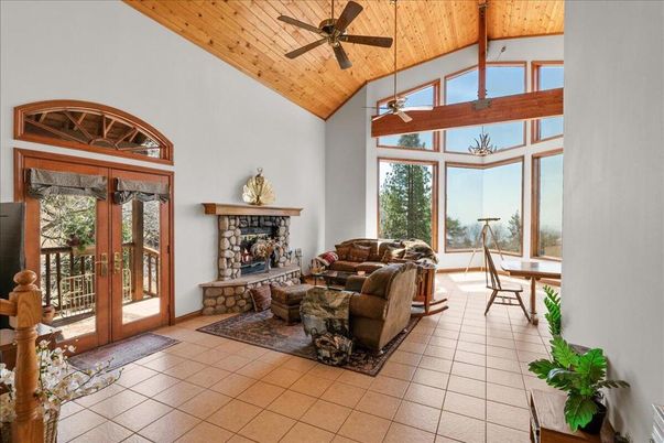 Dining room, Fireplace, Interior, Living room, Wooden Ceilings
