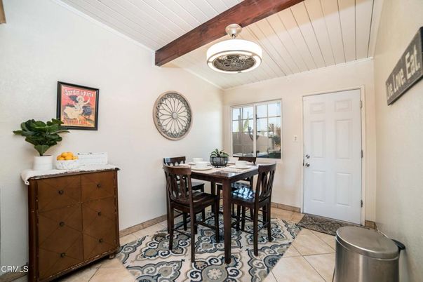 Dining room, Interior, Pendant Lights, Wooden Beams