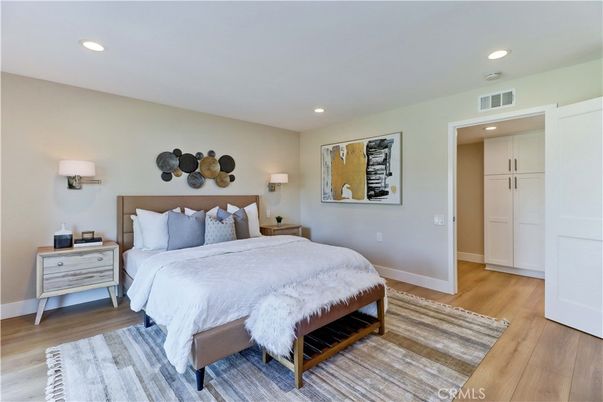 Bedroom, Interior, Recessed Lighting, Wood Texture Flooring