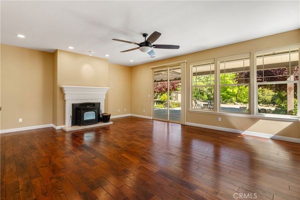 Empty room, Fireplace, Interior, Recessed Lighting, Wood Texture Flooring