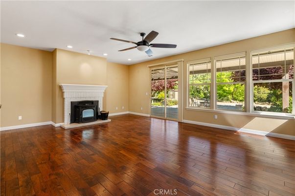 Empty room, Fireplace, Interior, Recessed Lighting, Wood Texture Flooring