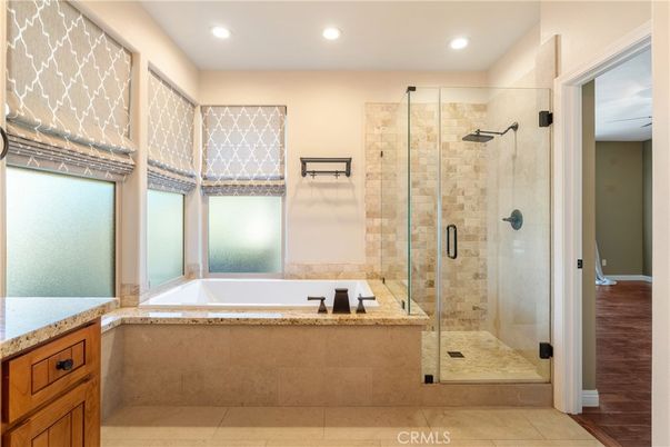 Bathroom, Glass Shower, Interior, Recessed Lighting, Wood Texture Flooring