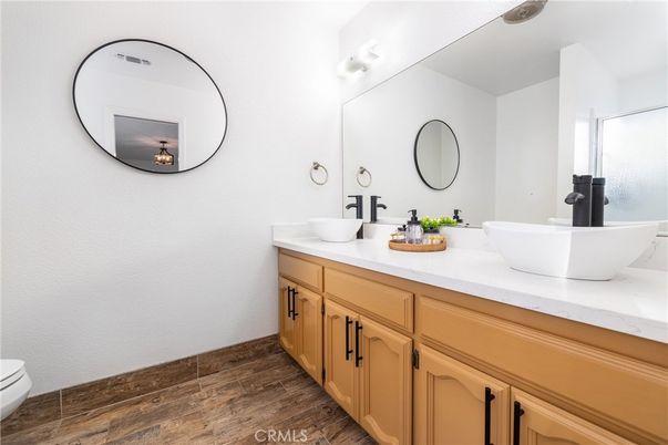 Bathroom, Dual Sink Vanities, Interior, Wood Texture Flooring