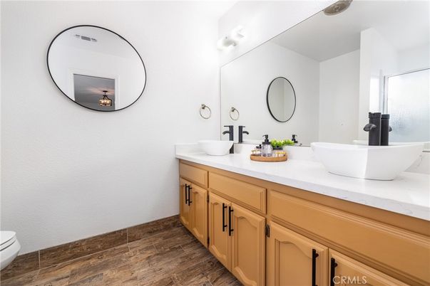 Bathroom, Dual Sink Vanities, Interior, Wood Texture Flooring