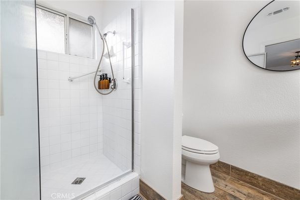 Bathroom, Glass Shower, Interior, Wood Texture Flooring