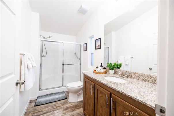 Bathroom, Glass Shower, Interior, Wood Texture Flooring
