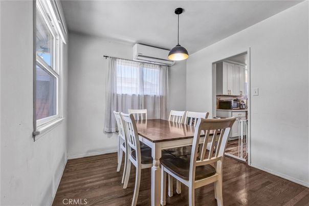 Dining room, Interior, Pendant Lights, Wood Texture Flooring