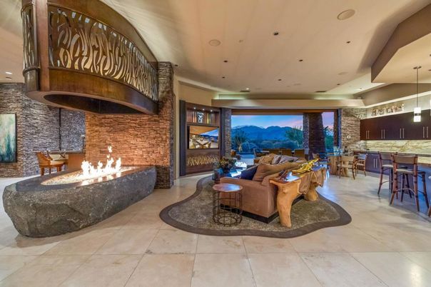 Fireplace, Interior, Living room, Recessed Lighting