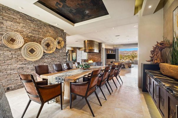 Dining room, Interior, Kitchen, Recessed Lighting, Stone Walls
