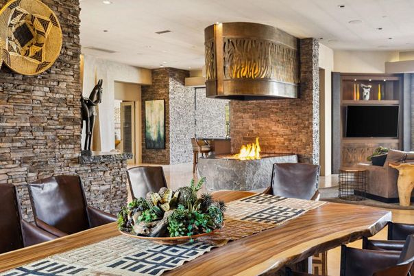 Dining room, Interior, Kitchen, Recessed Lighting, Stone Walls