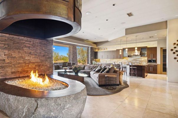 Interior, Kitchen, Living room, Pendant Lights, Recessed Lighting, Stone Walls