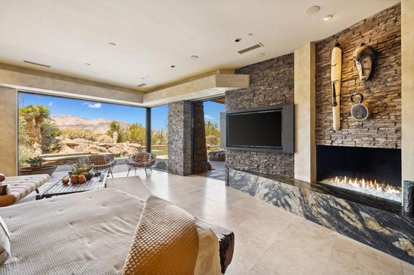 Interior, Living room, Recessed Lighting, Stone Walls