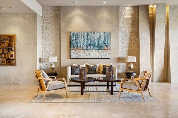 Fireplace, Interior, Kitchen, Living room, Pendant Lights, Recessed Lighting, Stone Walls